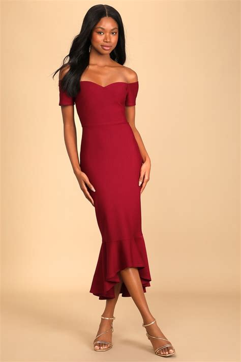 Lulus Off The Shoulder Burgundy Dress Top Sellers