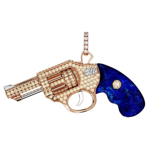 Diamond Gun Revolver Lapis Lazuli Gem Karat Rose Gold Necklace