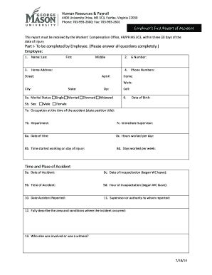 Fillable Online Hr Gmu First Report Of Accident Form Human Resources