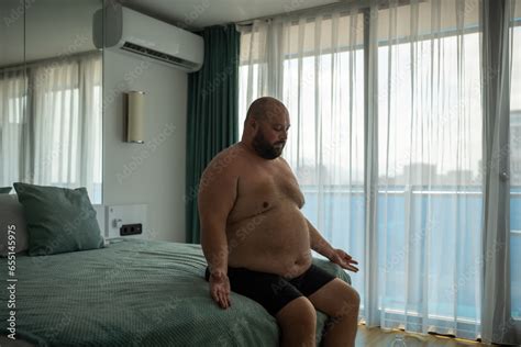 Overweight Man Tries To Normalize Breathing Extreme Heat And Suffocating Stuffiness Fat Naked