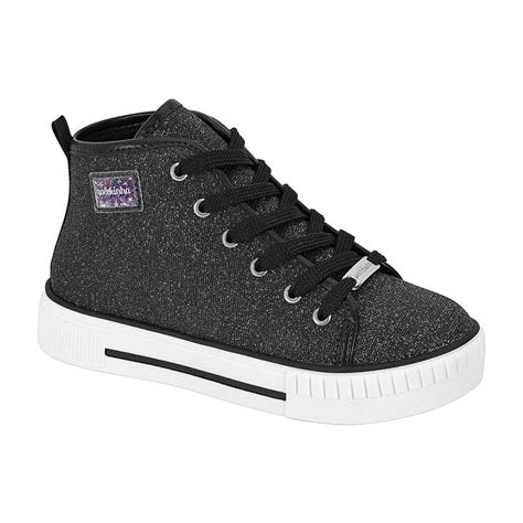 Tenis Botinha Infantil Juvenil Menina Preto Brilho Glitter Molekinha