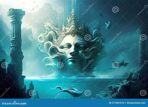 Mythical Underwater City Atlantis Generative Ai Illustration Depicting