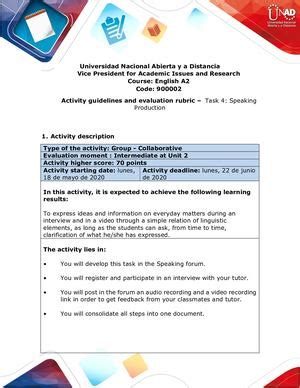 Calaméo Activity Guide And Evaluation Rubric Unit 2 Task 4 Oral