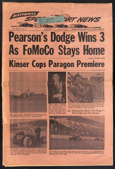 National Speed Sport News 413 1966 David Pearson Gets 3 Wins Racing