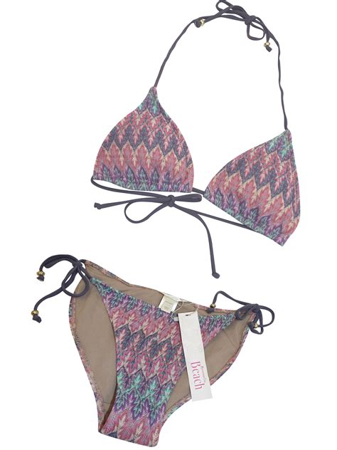 Accessorize Pink Crochet Knit Triangle Bikini Set Size To