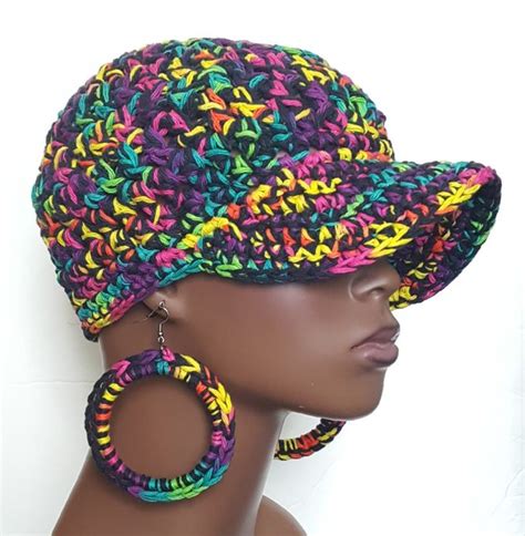 Cotton Chunky Crochet Baseball Cap With Earrings By Razonda Lee