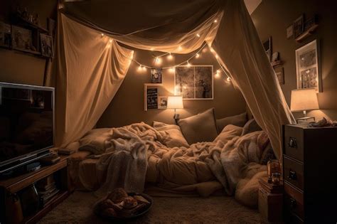 Premium Photo Cozy Blanket Fort With Pillows And Soft Blankets For