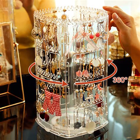 Degree Rotating Jewelry Storage Box Earring Display Stand Plastic