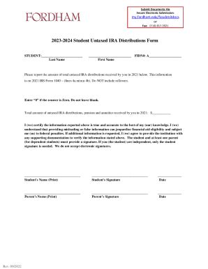 Fillable Online 2021 2022 Student Untaxed IRA Distribution Form Fax