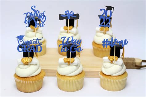 Buy Graduation Cupcake Toppers Blue Glitter Class Of Cupcake