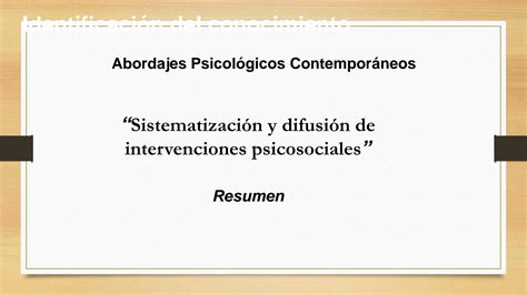 SOLUTION Sistematizaci N Y Difusi N De Intervenciones Psicosociales