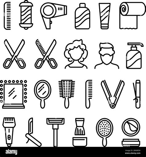 Hair Salon Icons Beautiful Hairstyle And Haircut Vector Line Symbols Illlustration Of