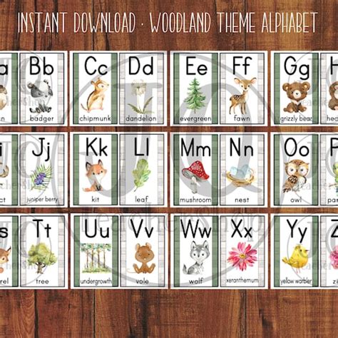 Printable Alphabet Word Wall Classroom Decor Woodland Etsy