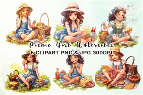Picnic Girl Watercolour Clipart Graphic By Venime · Creative Fabrica
