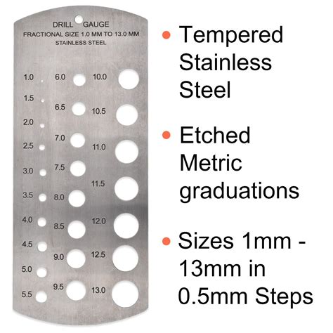 Stainless Steel Drill Bit Gauges Bolt Size Guide Measuring Tool 1 13mm