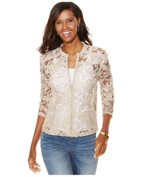 Inc International Concepts Petite Faux Leather Trim Lace Jacket Lyst