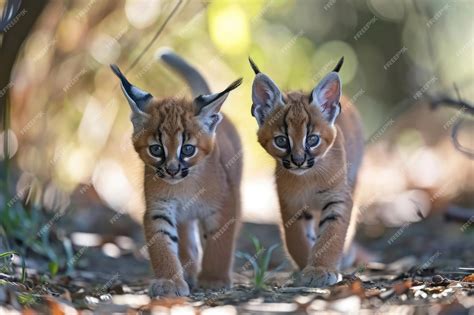 Premium Photo Curious Caracal Cubs