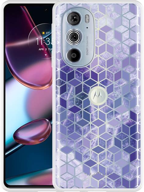 Motorola Edge Pro Hoesje Paars Hexagon Marmer Designed By Cazy