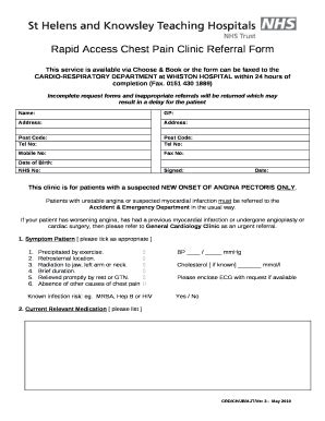 Rapid Access Chest Pain Clinic Referral Doc Template PdfFiller