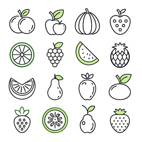 Premium Vector A Set Of Fruit Line Icons