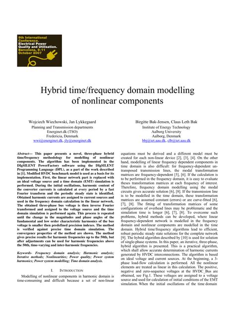 PDF Hybrid Time Frequency Domain Modelling Of Nonlinear Components