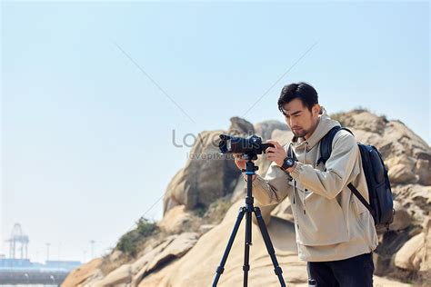 Landscape Photographer Climbing Using Tripod Picture And HD Photos ...