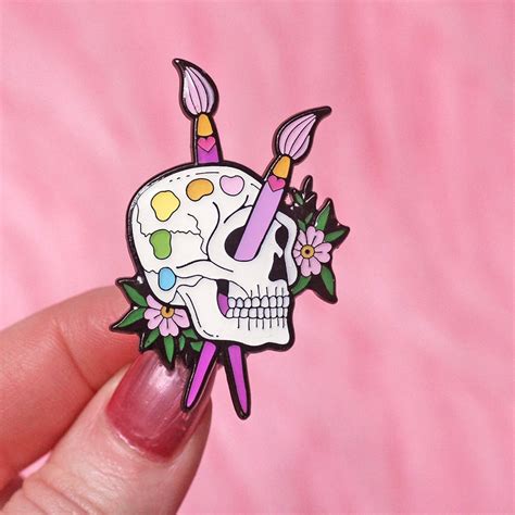 Skull Paint Palette Enamel Pin Starving Artist Creepy Cute Pastel