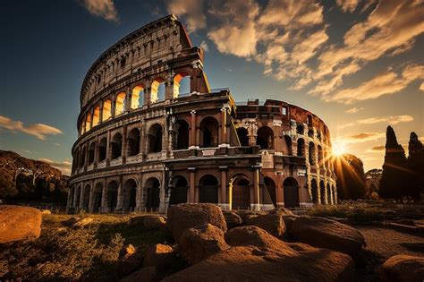 Premium Photo Italy Rome Sunset Behind The Colosseum The Most Famous