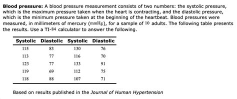 Solved Blood Pressure A Blood Pressure Measurement Consists Of Two