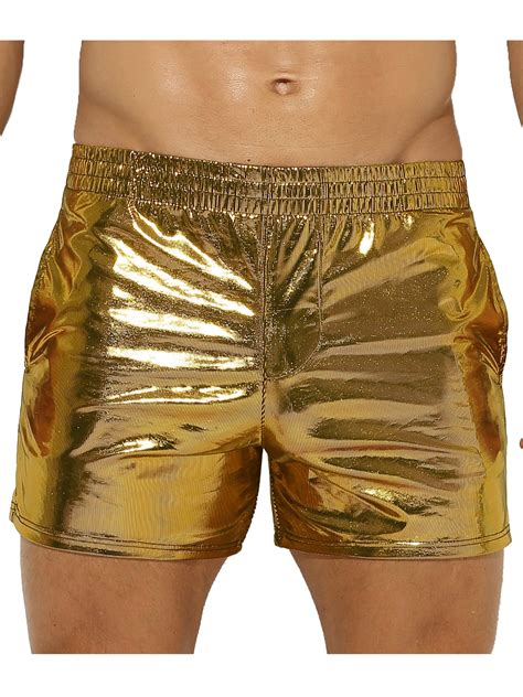 YEAHDOR Mens Shiny Metallic Boxer Shorts Faux Leather Low Rise Hot