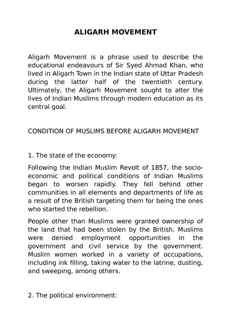 Aligarh Movement Lecture Notes 3 ALIGARH MOVEMENT Aligarh Movement