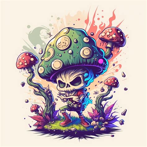 Premium Photo Cartoon Psychedelic Mushrooms Monster Colorful