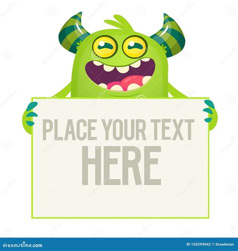 Cute Cartoon Halloween Monster Holding a Large Sign with Sample Text ...