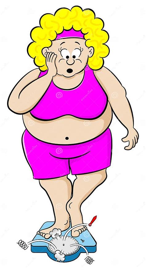 Overweight Woman On Bathroom Scale Stock Vector Illustration Of