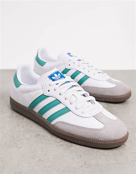 Adidas Originals Samba Og Trainers In White And Green With Gum Sole Asos