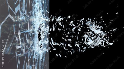 Abstract Broken Glass Into Pieces Wall Of Glass Shatters Into Small