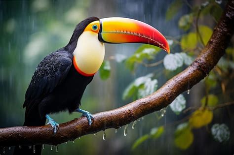 Premium AI Image | A toucan sits on a branch in a tropical rainforest