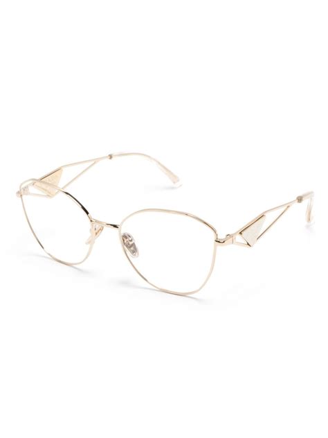 Prada Eyewear Logo Plaque Cat Eye Frame Glasses Gold Farfetch