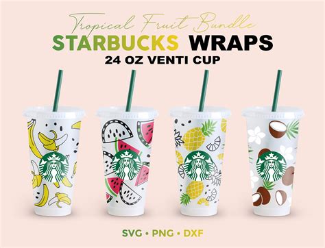 Set Of Tropical Fruits Starbucks Cold Cup Svg Full Wrap Starbucks