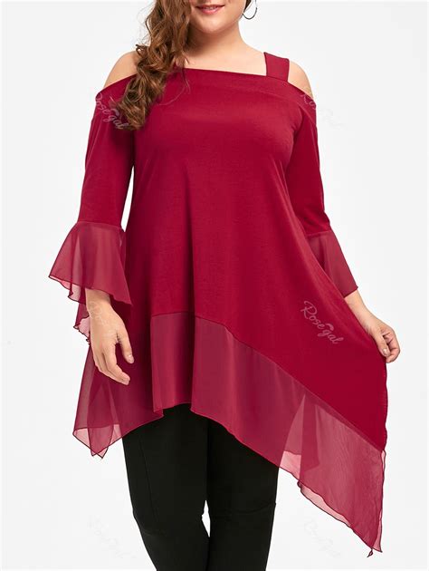 30 OFF Plus Size Open Shoulder Asymmetric Tunic Top Rosegal