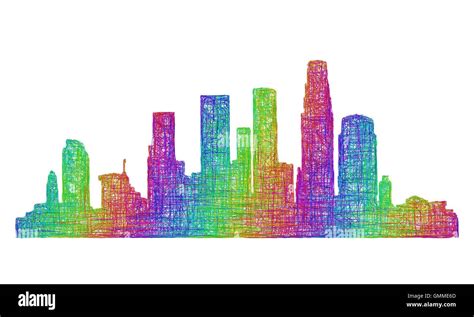 Los Angeles Skyline Silhouette Multicolor Line Art Stock Vector Image