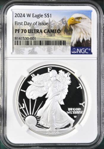 2024 W Proof Silver Eagle Ngc Pf 70 Uc First Day Of Issue Mtn Label In