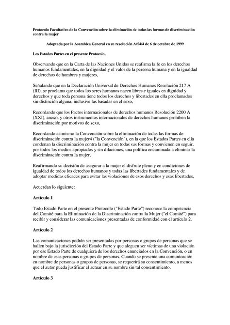 Protocolo Facultativo De La Convención Sobre La Eliminación De Todas Las Formas De