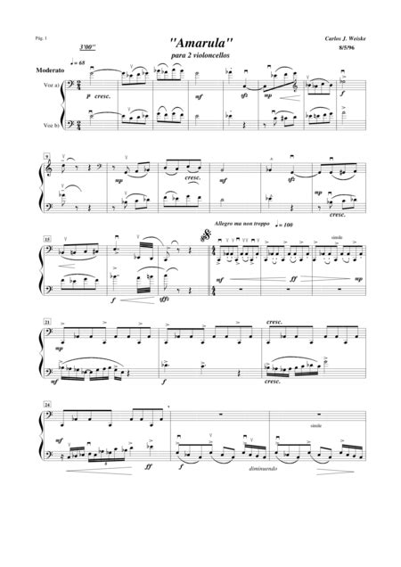 AMARULA Duetto For Cello Sheet Music Carlos Weiske Cello Solo