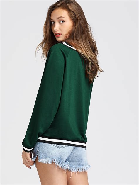 Contrast Striped Trim V Neckline Sweatshirt SheIn Sheinside