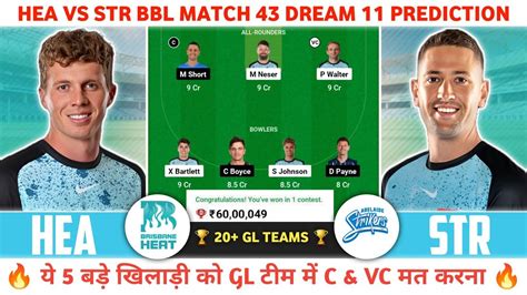 HEA Vs STR Dream11 HEA Vs STR Dream11 Prediction Brisbane Heat Vs