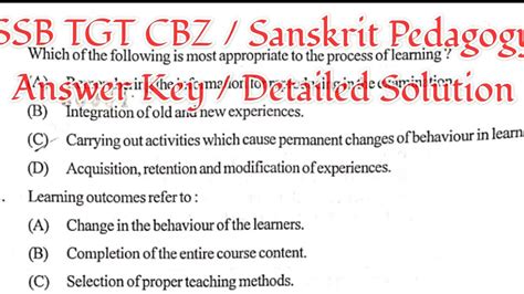 SSB TGT CBZ Sanskrit Pedagogy Detailed Solution YouTube