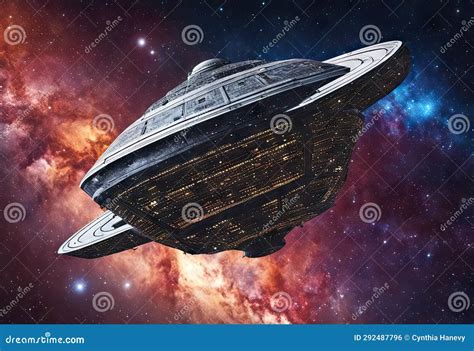 Spaceship Flying through the Milky Way Stock Illustration ...