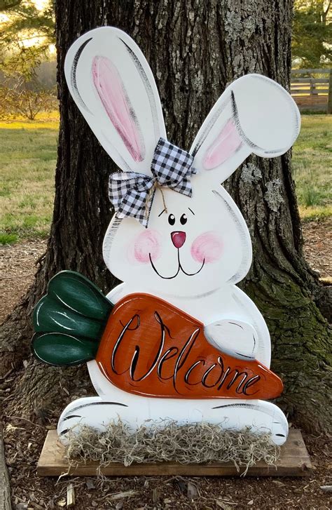 Spring Porch Bunny Porch Decor Sitting Bunny Wooden Easter Etsy