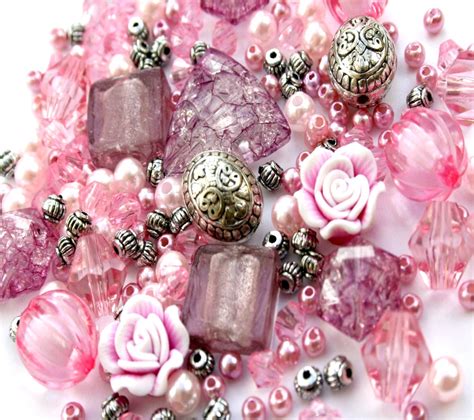 Pink Flower Mixed Beads Acrylic Bead Mix By Centibeadsupplies